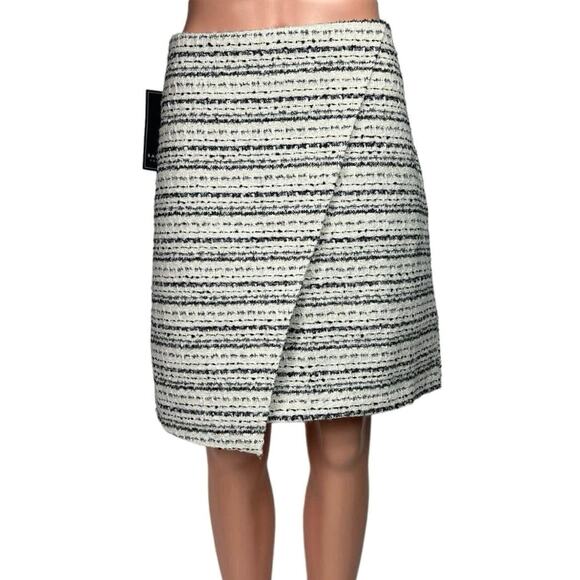 Bagatelle NWT White Black Tweed Striped Asymmetric Pencil Straight Wrap Skirt L - Picture 1 of 7